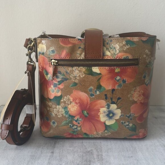 Patricia Nash Irving Bucket Handbag Leather Disstress Apricot Blsms Crossbody - Picture 7 of 9